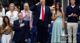 Donald Trump arrives at US Open men’s final to cheers and boos after broadcasters asked not to show reactions