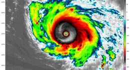 Hurricane Humberto (pictured) strengthened into a Category 5 storm on Saturday afternoon