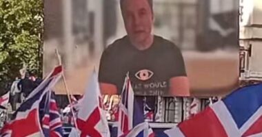 Elon Musk makes an appearance at Tommy Robinson 's 'Unite the Kingdom' protest in London on Saturday