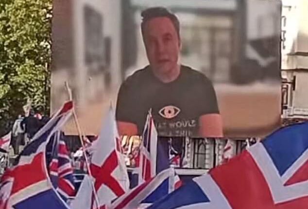 Elon Musk makes an appearance at Tommy Robinson 's 'Unite the Kingdom' protest in London on Saturday