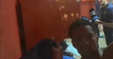 England Under-21 players attempted to block a fan from filming them in the changing room in Kazakhstan