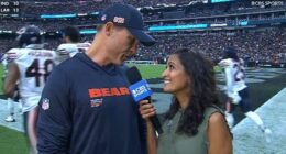 Ben Johnson gave a tense interview to Aditi Kinkhabwala during Bears vs Raiders