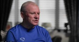 A former football league manager has shown off a dramatic transformation after shedding six stone