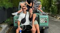 Matt Cameron, 46, has traded the sky-high rents, crippling taxes and government 'overreach' for a luxury Balinese villa with staff on call around the clock. Pictured: Matt (front left) with his partner Felicity, 34, and her two children
