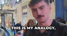 An Australian man (pictured) has been hailed by many on social media after he shut down an American influencer who asaked him multiple racially charged questions
