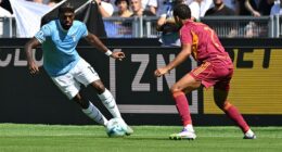 Lazio's Nuno Tavares (left) decided to leave the Stadio Olimpico after being substituted at half-time during the Rome derby