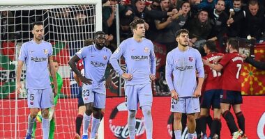 Former Barcelona defender Samuel Umtiti (second from left) is reportedly ready to retire