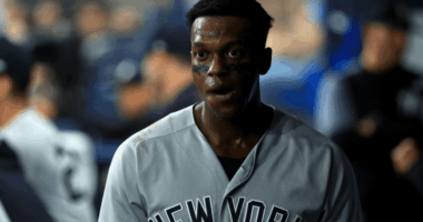 Former Yankees outfielder Cameron Maybin during his 2019 season in New York, now facing misconduct allegations from his broadcast career.
