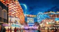 America's oldest amusement park could be transformed into the new Vegas, as developers eye Coney Island as the site of a glittering new casino complex (pictured in a rendering)