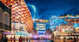 America's oldest amusement park could be transformed into the new Vegas, as developers eye Coney Island as the site of a glittering new casino complex (pictured in a rendering)