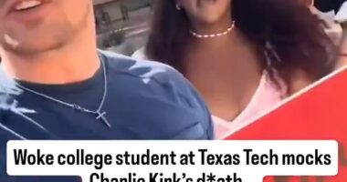 Cameron Payne told the Daily Mail he was simply carrying a sign reading 'RIP Charlie Kirk' at the university on Friday when Camryn Giselle Booker, 18, first approached him at Texas Tech University and started making a scene