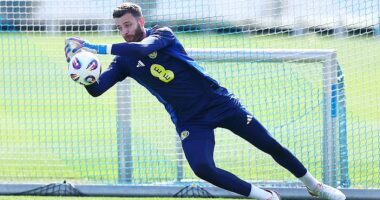 Angus Gunn trains in Copenhagen ahead of Scotland's flight out to Hungary to face Belarus