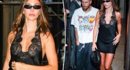 Hailey Bieber stuns in little black dress as she cozies up to Justin at 'SWAG II' release party