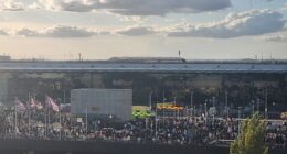 Crowds of people were seen gathering outside Terminal 4 as ambulances and fire crews rushed to the scene