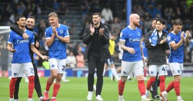 These days, Portsmouth are the epitome of good sense as they climb back up the leagues led by John Mousinho (centre)