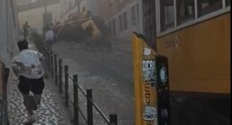 Footage captured the chaotic scenes just moments after Lisbon's famous Gloria Funicular derailed on Wednesday