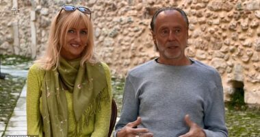 A couple who fell in love with a holiday destination after a skiing trip 20 years have now spent nearly two decades renovating a medieval palazzo in Italy to restore a historic village to its former glory - after it was devastated by an earthquake