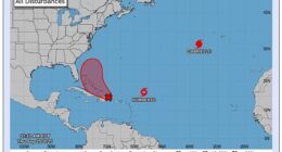 The National Hurricane Center warned that Tropical Storm Humberto is projected to become a Category 3 hurricane by next week