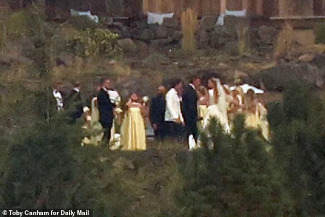 Patrick Schwarzenegger tied the knot with bridesmaids were dressed in ultra-fashionable buttermilk yellow gowns while Patrick’s 11 groomsmen wore smart black tuxedos