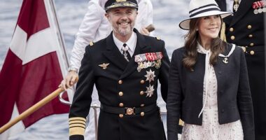 King Frederik and Queen Mary of Denmark, pictured here disembarking the royal ship Dannebrog in Copenhagen on September 10, have a new reason to smile