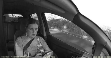 Dashcam footage shows the moment a woman who was texting while driving crashed a rental car