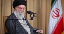 Iranian supreme leader Ayatollah Ali Khameni speaking during a meeting with members of the Iranian cabinet in Tehran