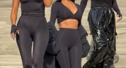 Kim Kardashian had the perfect models for her NikeSKIMS launch on Wednesday. The star, 44, matched her mom Kris Jenner, 69, and sister Khloe, 41, in all-black pieces