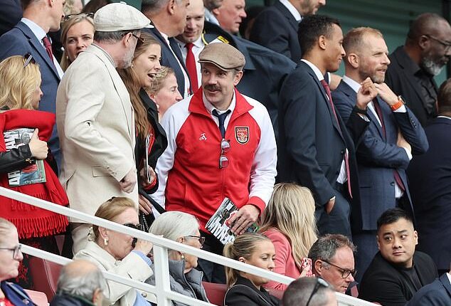Jason Sudeikis couldn't hide his delight as he watched his beloved team Arsenal storm to victory against Nottingham Forest at the Emirates Stadium in London on Saturday