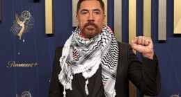 Javier Bardem was among the Hollywood stars to express their support for Palestine on Sunday at the show from the Peacock Theatre at LA Live in Los Angeles