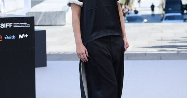 Jennifer Lawrence looked chic in a caped co-ord as she attended the Die My Love photocall on Friday during 73rd San Sebastian International Film Festival in Spain .