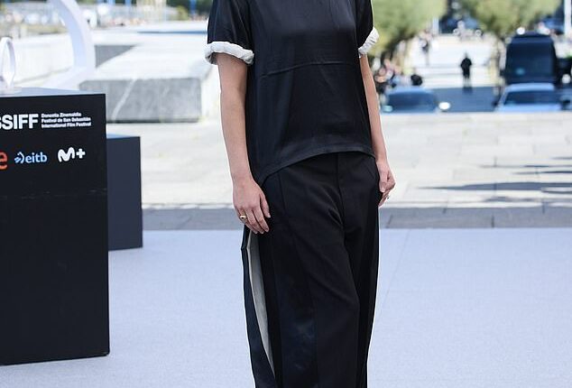 Jennifer Lawrence looked chic in a caped co-ord as she attended the Die My Love photocall on Friday during 73rd San Sebastian International Film Festival in Spain .