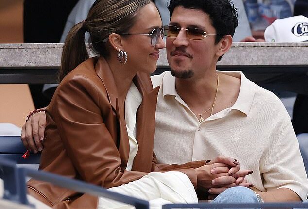 Jessica Alba and Danny Ramirez put on a loved up display leading the stars at US Open final at the Billie Jean King National Tennis Center in NYC on Sunday