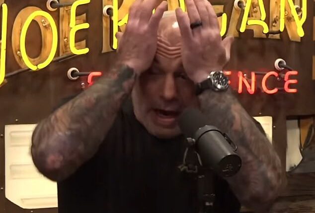 Rogan, 58, was seen with his hands on his head in distress after learning the devastating news. 'This just happened, we just found out Charlie Kirk was shot,' he said in shock on his podcast