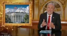 Jon Stewart has followed his late-night colleagues in solidarity with suspended host Jimmy Kimmel with a satirical 'administration compliant' opening monologue