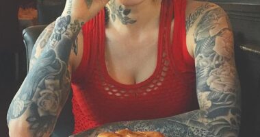 Kat Von D has revealed what she looks like now after inking out 80% of her body with solid black tattoo ink (pictured in 2016)