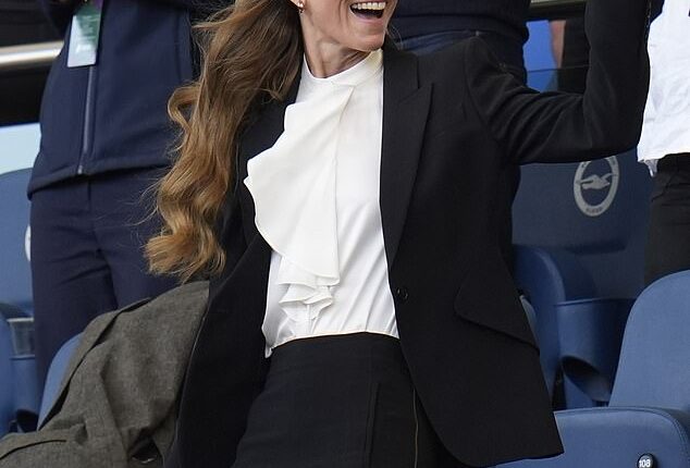 The Princess of Wales oozed sophistication as she attended the Women's Rugby World Cup at the Brighton & Hove Albion Stadium yesterday