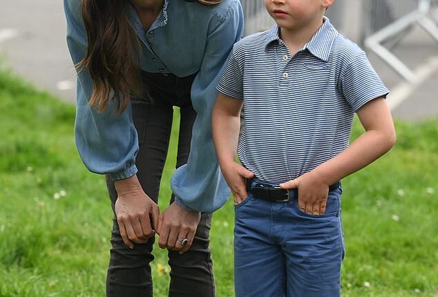 Kate Middleton said her youngest son Prince Louis is currently obsessed with collecting conkers and hiding them in 'his cupboard' and 'in his bed' (pictured in Slough in May 2023)