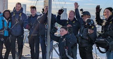 Double amputee Tony Hudgell has completed his most ambitious fundraising challenge to date by climbing the O2 Arena