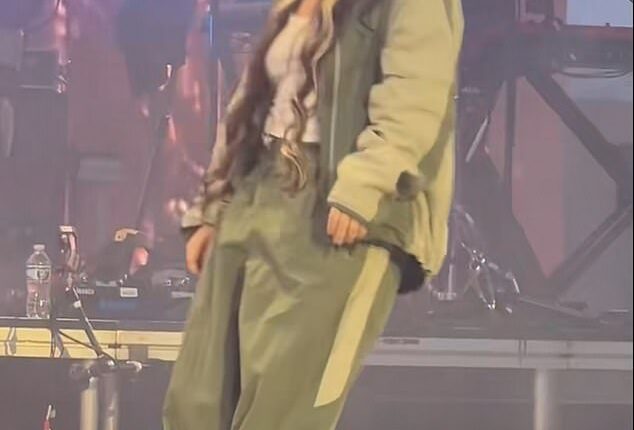 Lola Young collapsed and was 'carried off stage' by medical staff at the All Things Go Music Festival in New York on Saturday (pictured)