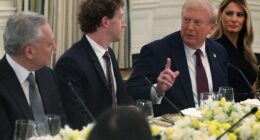 Mark Zuckerberg was caught in a hot mic moment after Trump asked him about his US investment plans at a dinner event in the State Dining Room