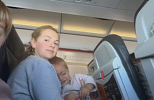 Matilda Norton was travelling from Cairns to Adelaide with her 11-month-old baby boy sitting on her lap in the middle seat while her two-and-a-half-year-old son was next to the window