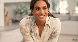 Meghan Markle (pictured) has not accompanied husband Prince Harry on his four-day trip to the UK