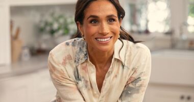 Meghan Markle (pictured) has not accompanied husband Prince Harry on his four-day trip to the UK