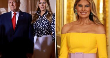 Melania Trump shows off shoulders in bold yellow gown at UK state banquet