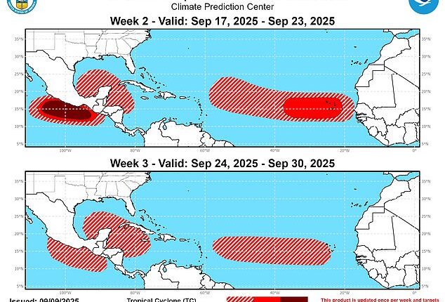A new model has warned that tropical activity in the Atlantic is likely to kick back up on September 17