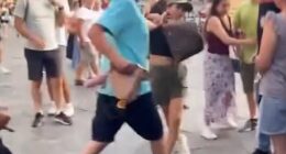 A 'pregnant' pickpocket was grabbed by the hair and prevented from running away as she tried to steal a tourist's backpack in Italy