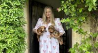 Sasha Wilkins with her dog Lettice (left) at her rented cottage in the Cotswolds
