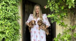 Sasha Wilkins with her dog Lettice (left) at her rented cottage in the Cotswolds