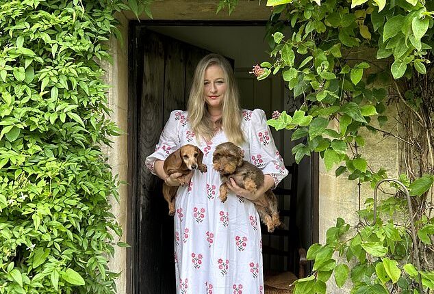Sasha Wilkins with her dog Lettice (left) at her rented cottage in the Cotswolds