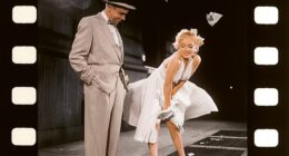 Pictured: Tom Ewell (left) and Marilyn Monroe (right) on a soundstage in Los Angeles, California, filming The Seven Year Itch in 1954